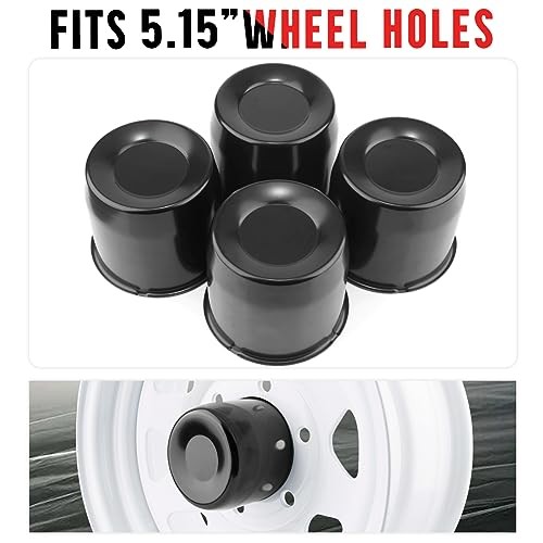 4pcs 5.15in 130mm Wheel Center Caps Trailer 5.15″ Center Hole, 5″ Height Black