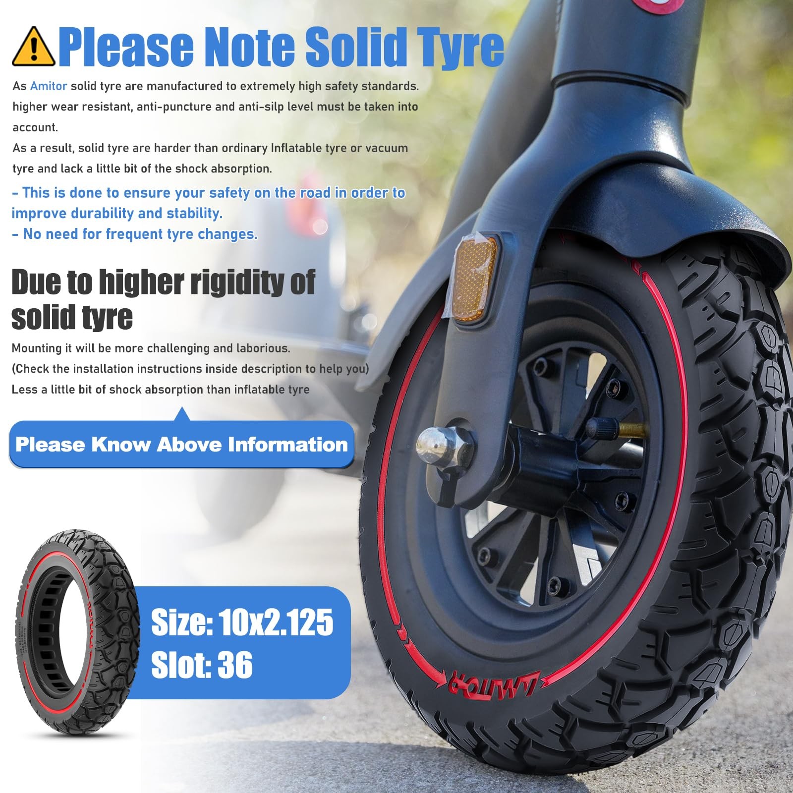 Amitor 10X2.125 Off Road Tire For Electric Scooter 10 Inch Solid Rubber Tires