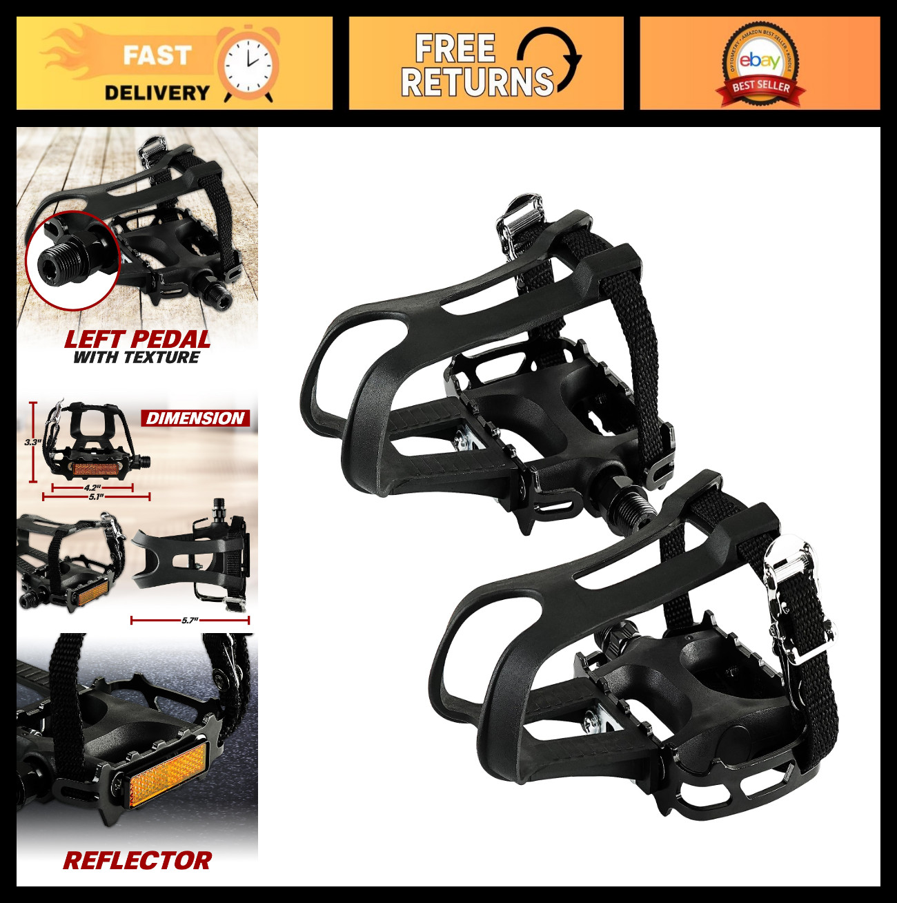 Universal Fit Bicycle Pedals 9/16″ – Non-Slip, Durable, Lightweight for Adult MT