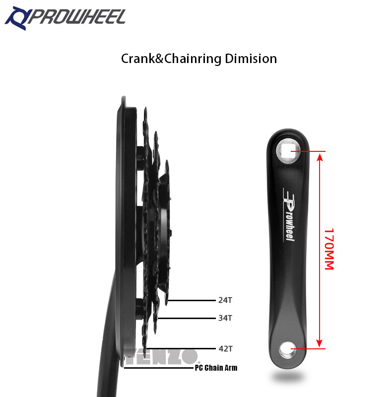 Prowheel Triple Cranksets 3*6/7/8 Spd Crank Arm 170mm MTB 24-34-42T W/ Chain Arm