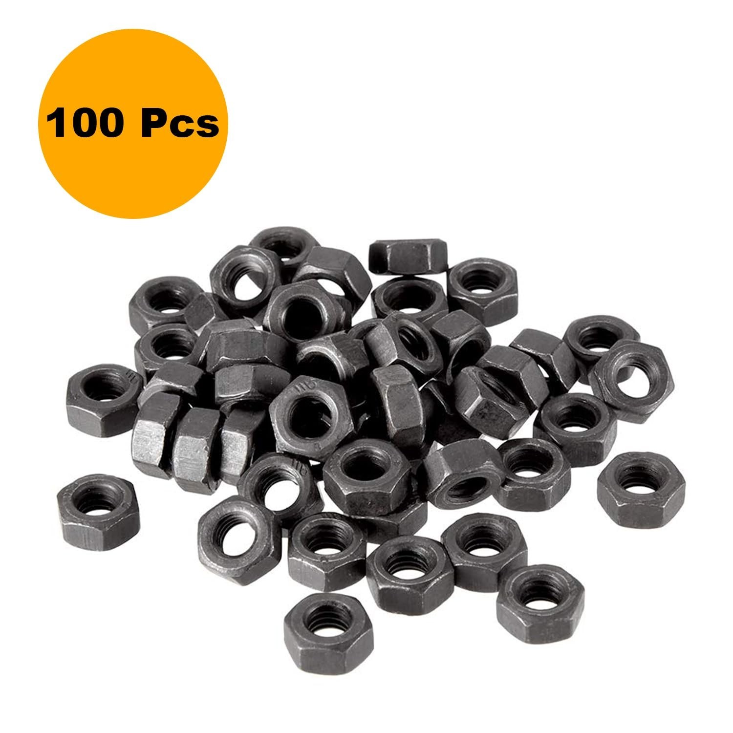 100pcs M6-1mm Hex Nuts, Carbon Steel, Black Oxide, M6 x 1.00mm Hex Drive, Gra…