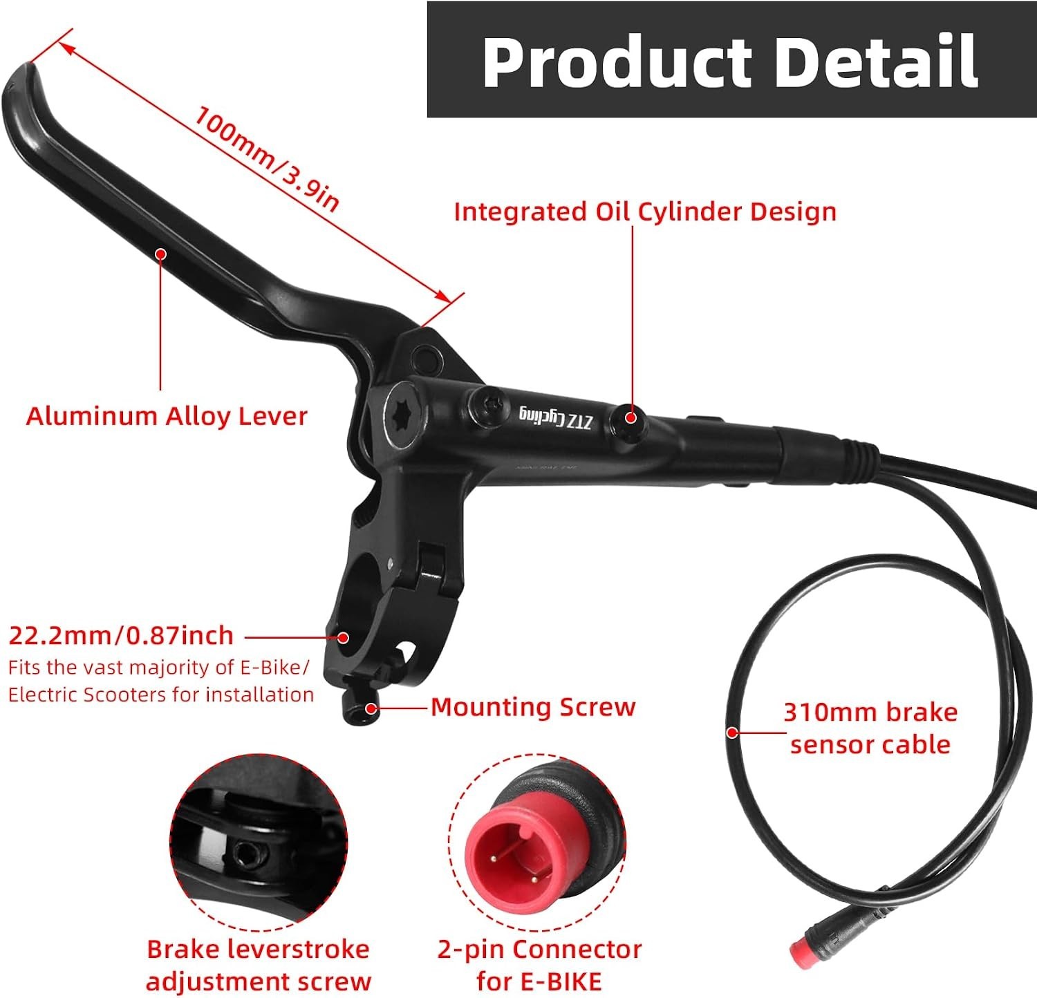 2-Piston Hydraulic Disc Brake Set for E-Bikes & Mountain Bikes, 950/1880mm