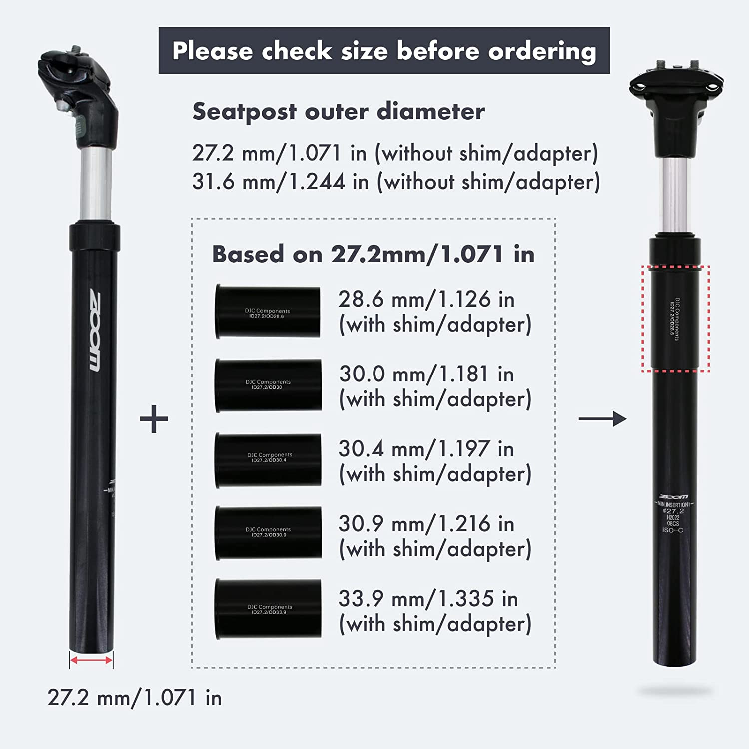 DJC Bike Suspension Seatpost Shock Absorber Damper Post 27.2 30.9 31.6 Mm, Light