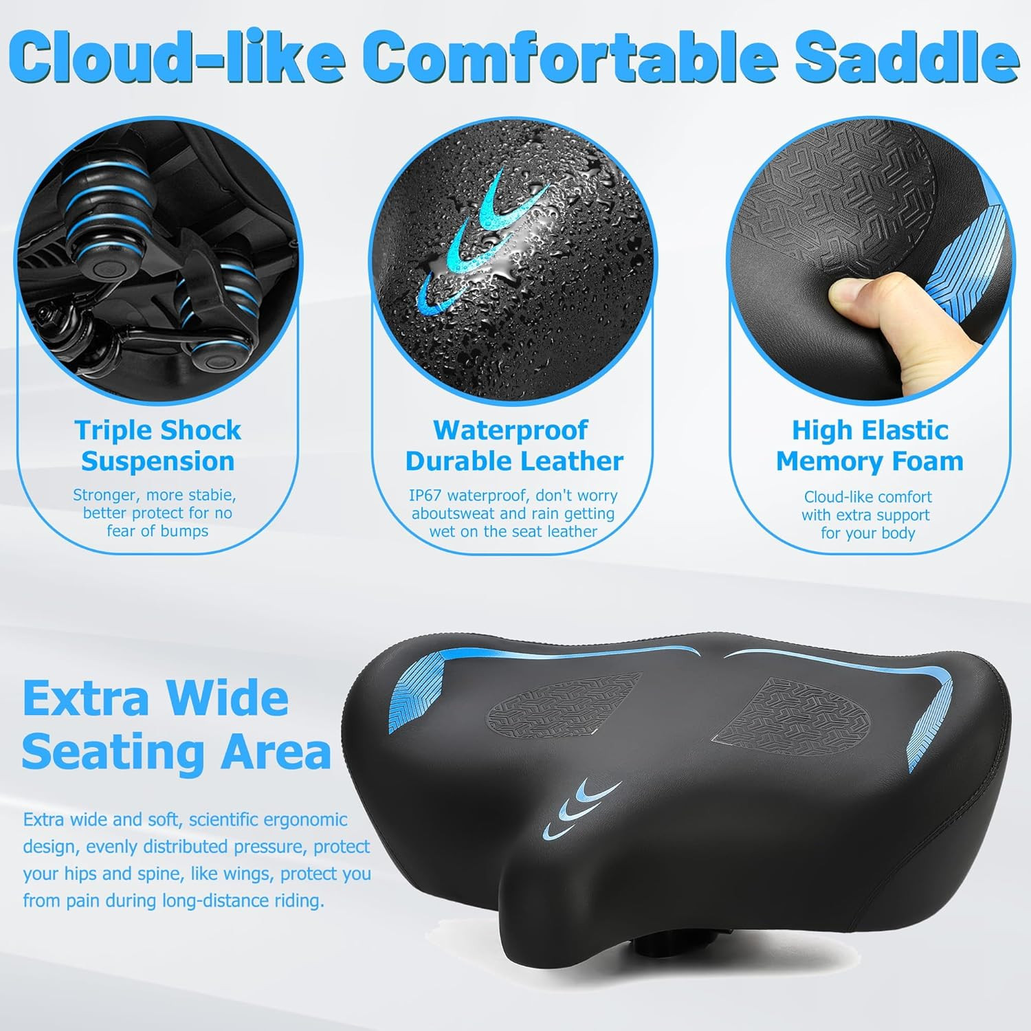 CDYWD Oversized Bike Seat for Men & Women Comfort, Extra Wide Bicycle Seat Cushi