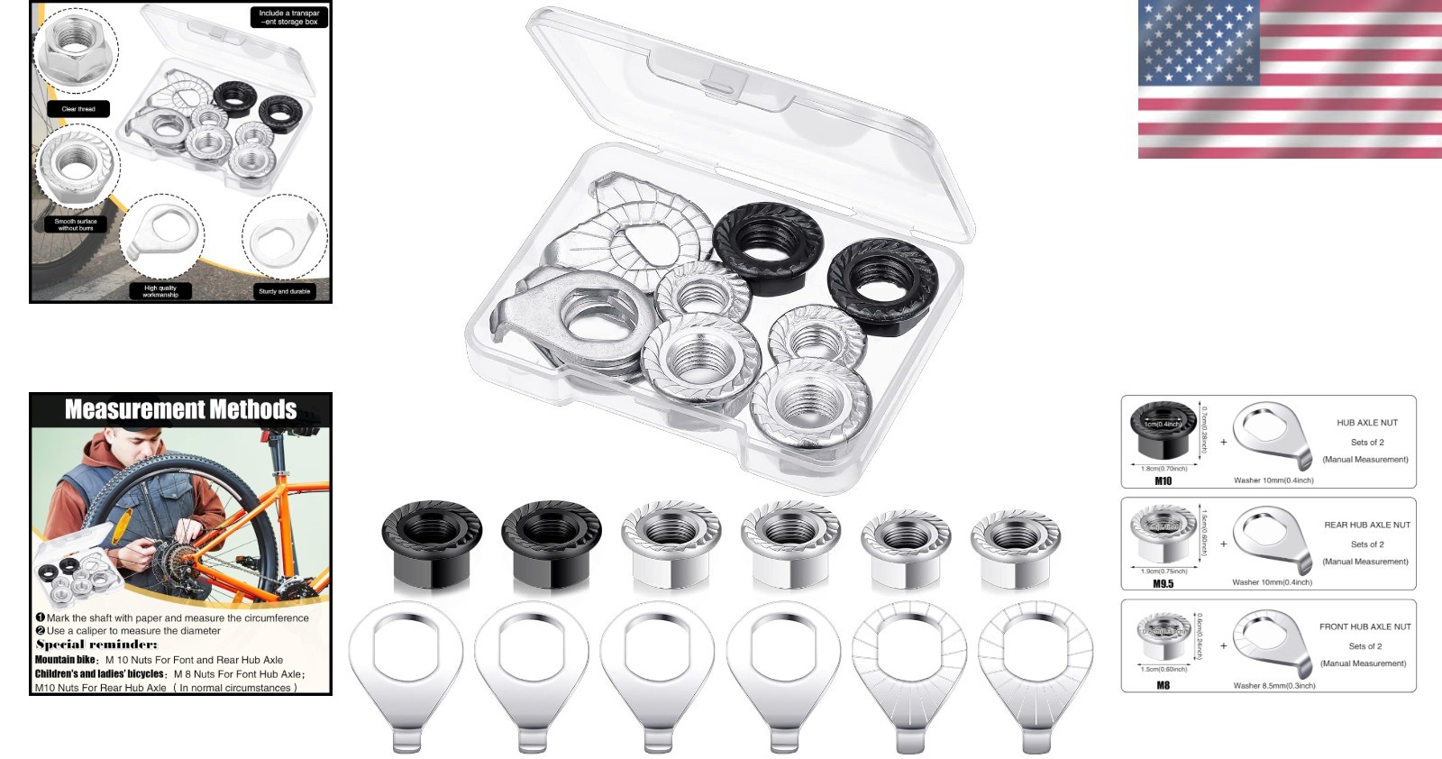 Complete Bike Hub Parts Set – 12 Pcs Axle Nuts & Safety Washers for Safe Riding
