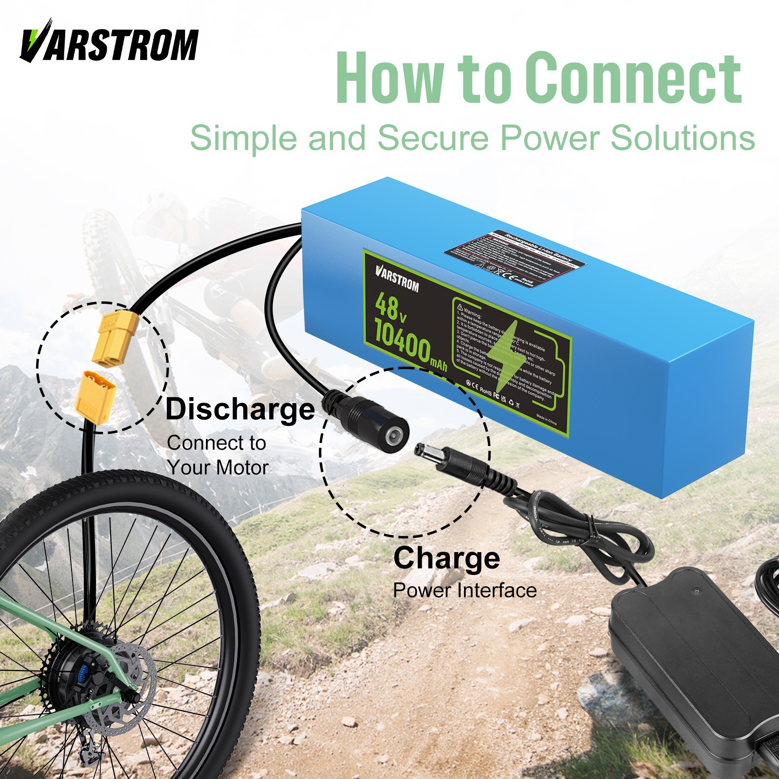 48V 10Ah Lithium-ion Ebike Battery, Rechargeable for Scooter 48V250W-1000W Motor