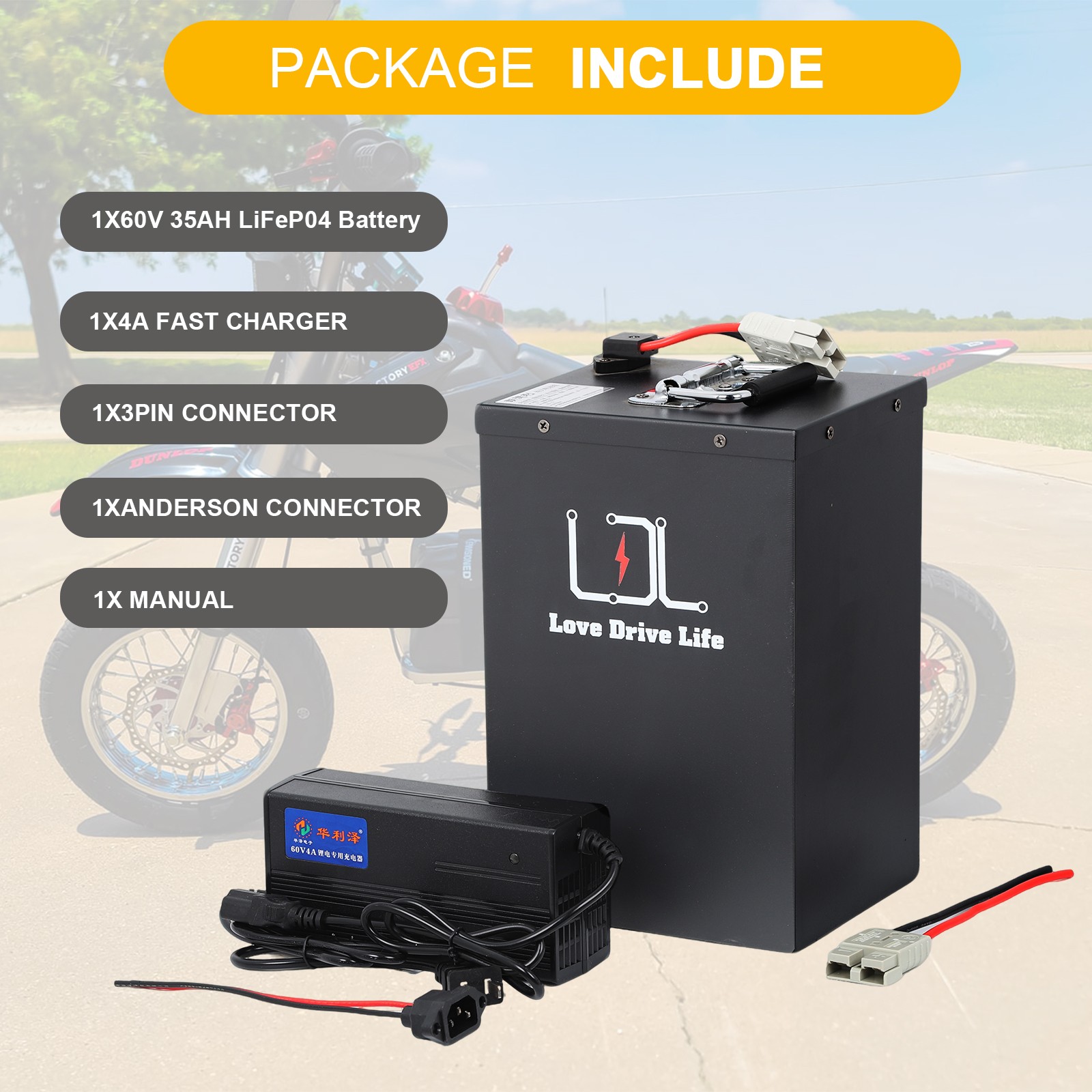 60V35Ah Lithium LiFePO4 Battery Pack Built-in 50A BMS for 3000W Motor.