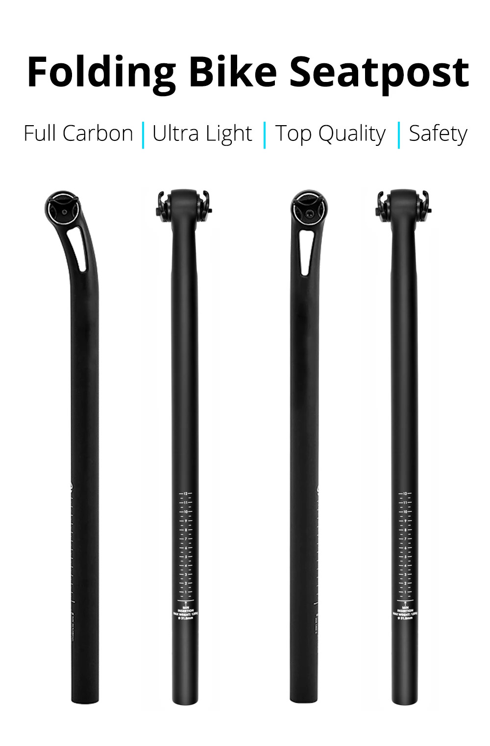 Full Carbon Performance Foldable Bike Seatpost 5°/25° Offset 31.8/33.9/34.9mm