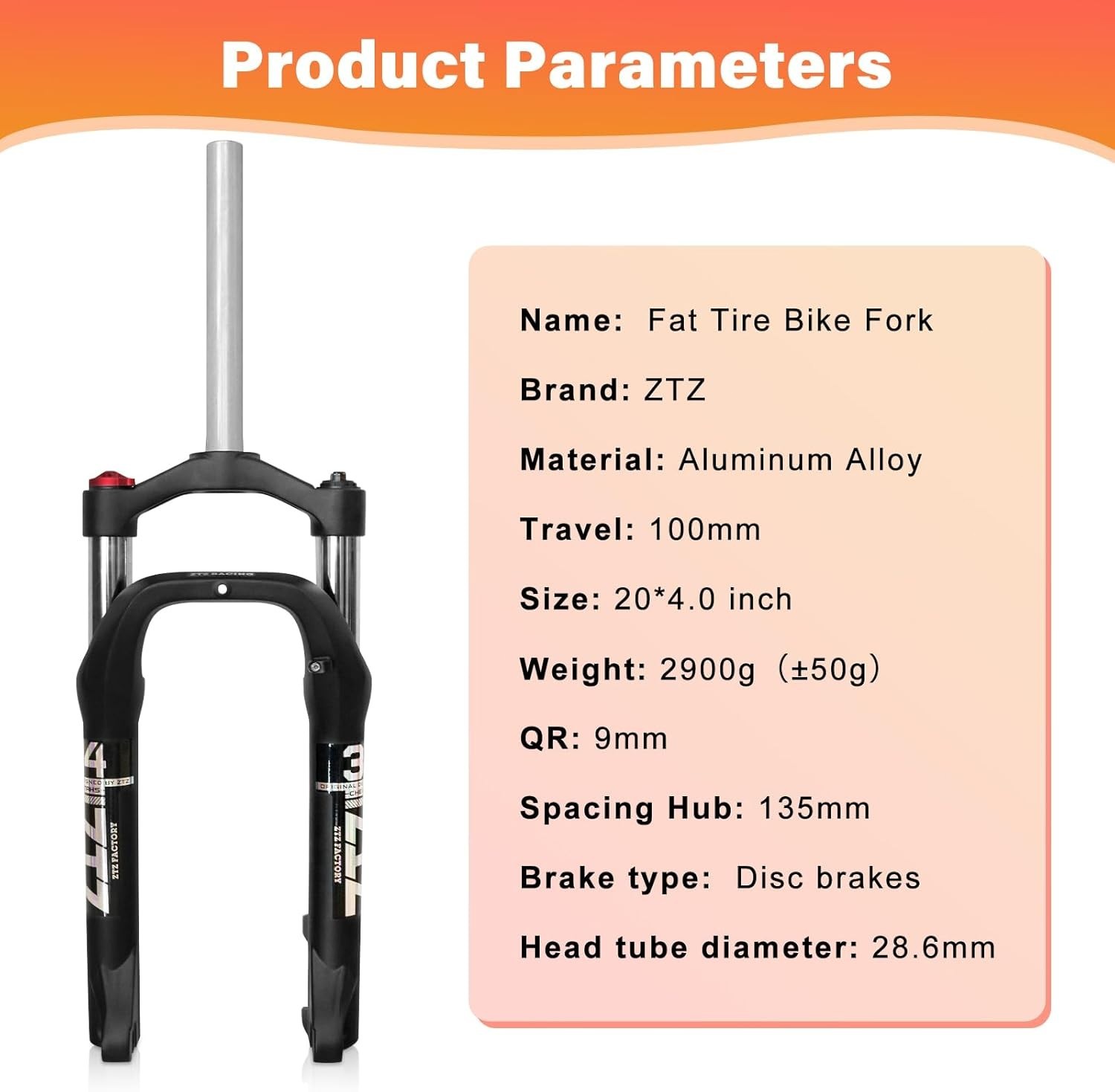 ZTZ 20/26 * 4.0 inch Fat Tire Oil Spring Suspension Fork, 135mm Spacing Hub- HOT