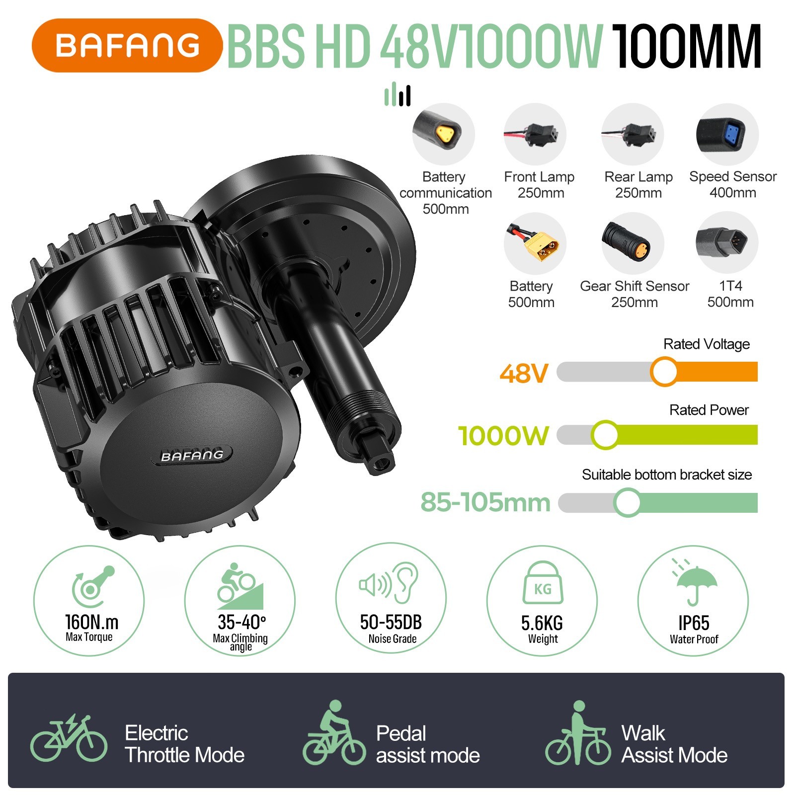 48V/52V1000W Bafang Mid Drive Motor Kit BBSHD Ebike Conversion Kits 68-120mm US