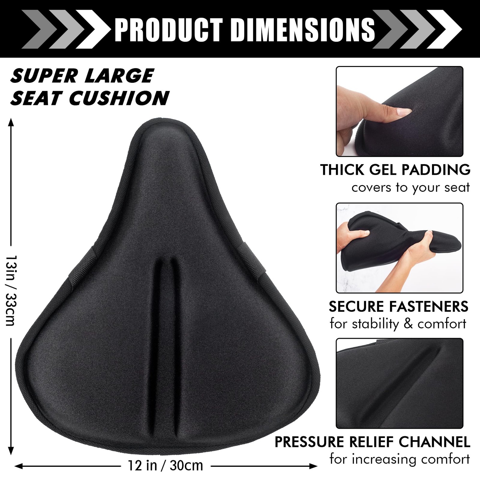 Thick & Wide Gel Bike Seat Cushion Cover Pad with Rainproof Cover – Comfortab…