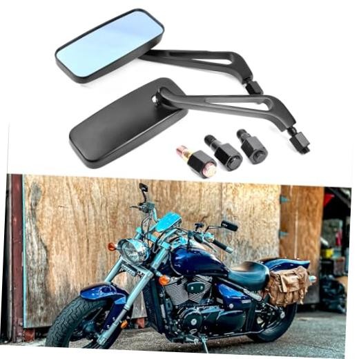 Devilmotor Rectangle Motorcycle Bobber Mirrors for Cruiser Chopper with Black