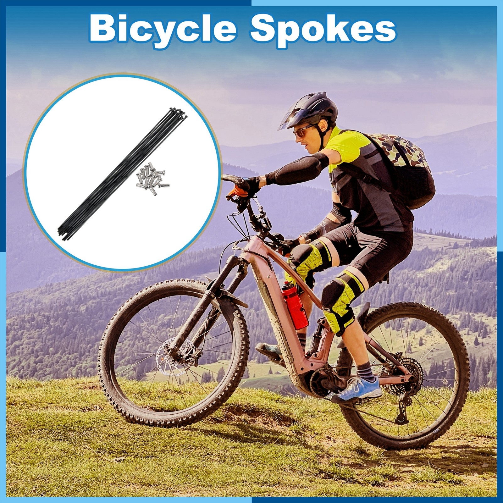Set 14G 225mm Length Bicycle Spokes Nipple 304 Stainless Steel Black Universal