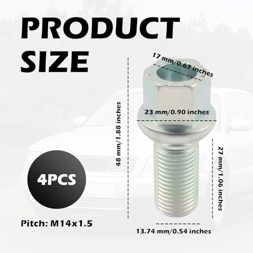 4PCS M14x1.5 Lug Bolts,High Hardness Wheel Bolts Compatible with Skoda Audi A3