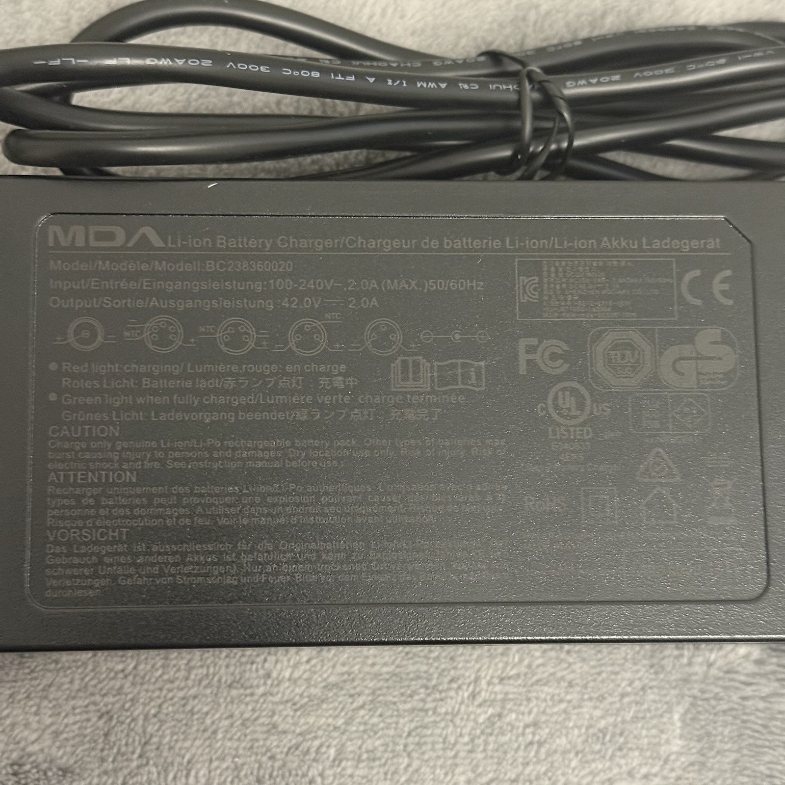 MDA Li-ion Battery Charger Model BC238360020 Input 2.0A Output 42V Bird Lime Lot