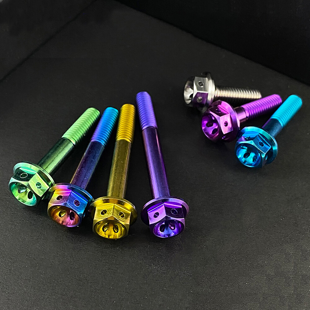 M6 Titanium Drilled Hex Head Flange Bolt 10,12,15,20,25,30,35,40,45,50,55 – 70mm