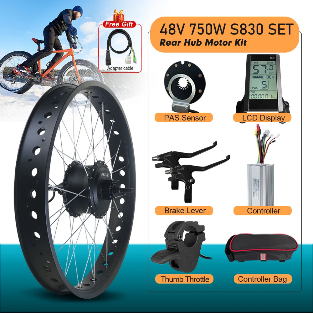 48V 750W Brushless Front/Rear Hub Motor Wheel Dropout 170mm for Snow Bike Kit