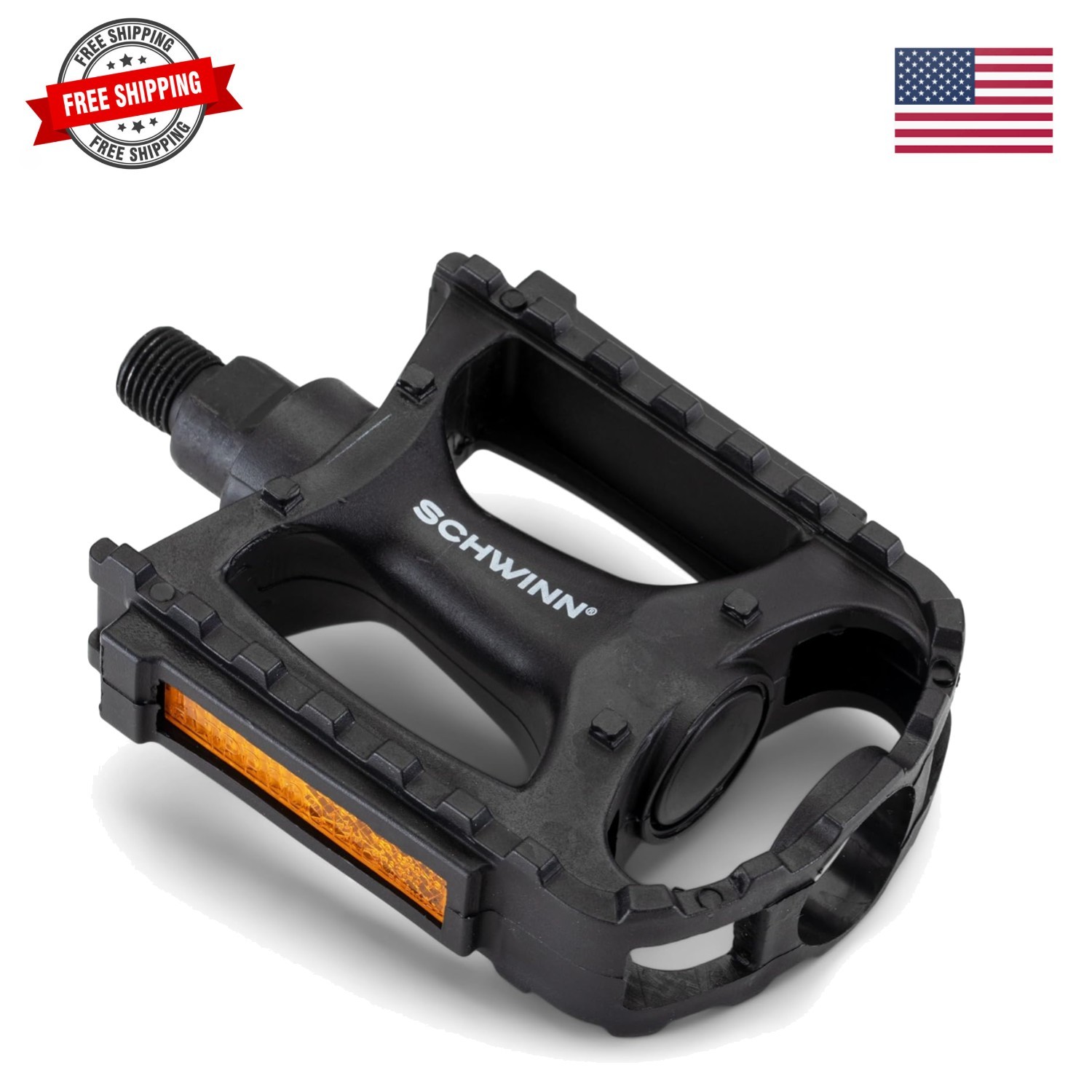 Basic Composite Bike Pedals, Black, Set of 2, Lightweight, with Reflectors, F…