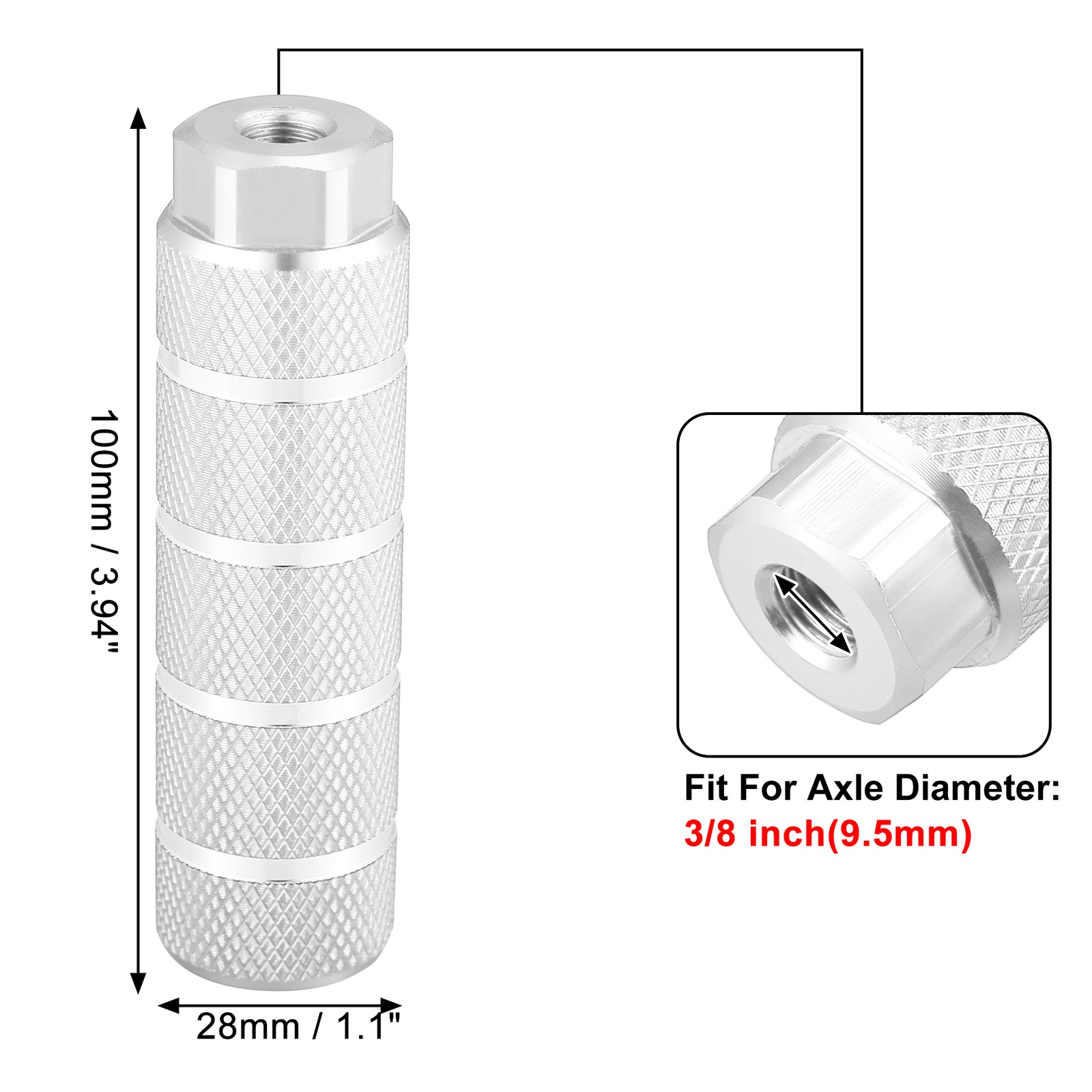 4 Pcs Aluminum Alloy BMX MTB Bike Rear Foot Peg Silver Tone Fit 3/8 Inch Axle