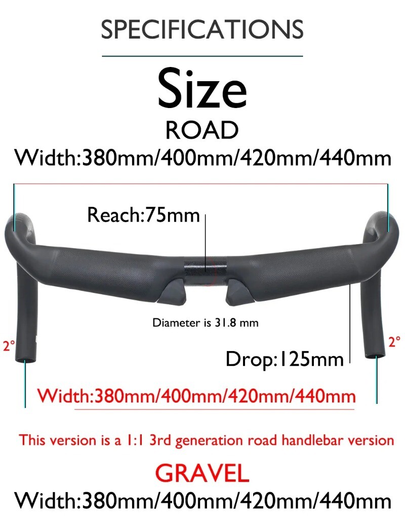 Carbon Fiber Road Handlebar 31.8MM 380/400/420/440MM 16 Degree Cockpit Bike Part