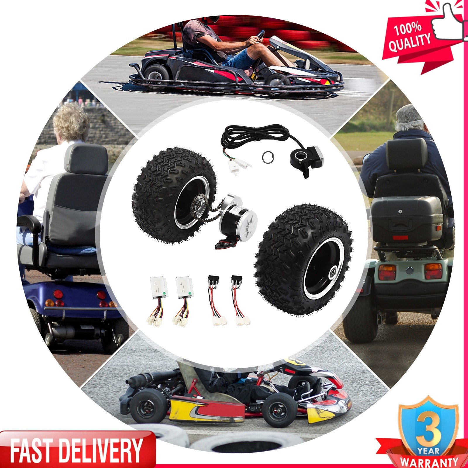 10″ Complet Motor Conversion Kit 24V 250W Double Wheel for Electric Cart Scooter