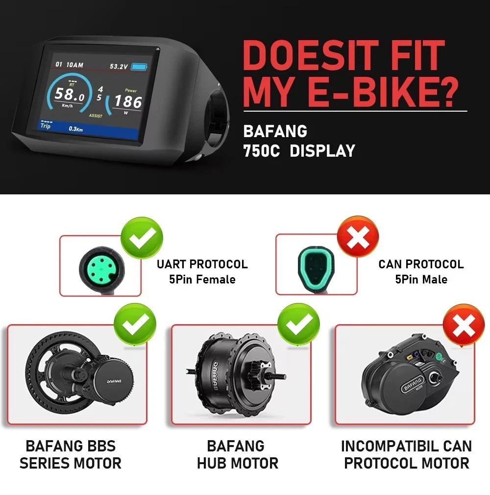 Bafang 750C Bluetooth Display For BBS01 BBS02 BBSHD Mid Drive 24-72 V UART *READ