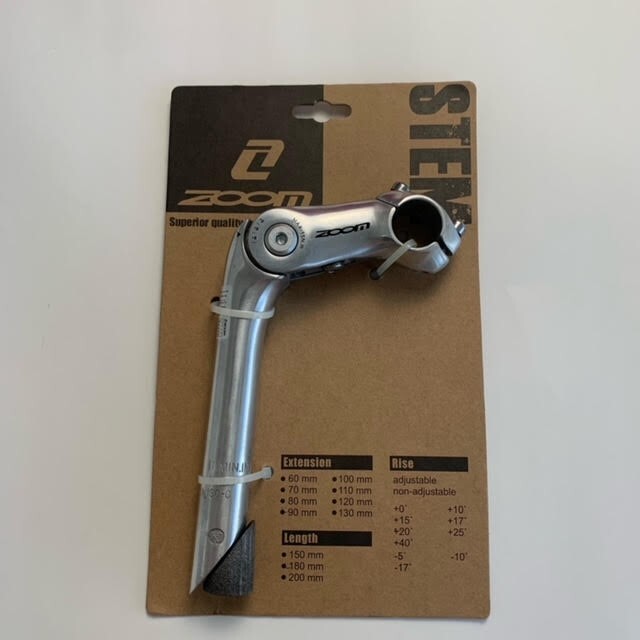 Zoom Quick Comfort Adjustable Stem 90mm 25.4 Adjustable 80-150 Deg Silver Alloy