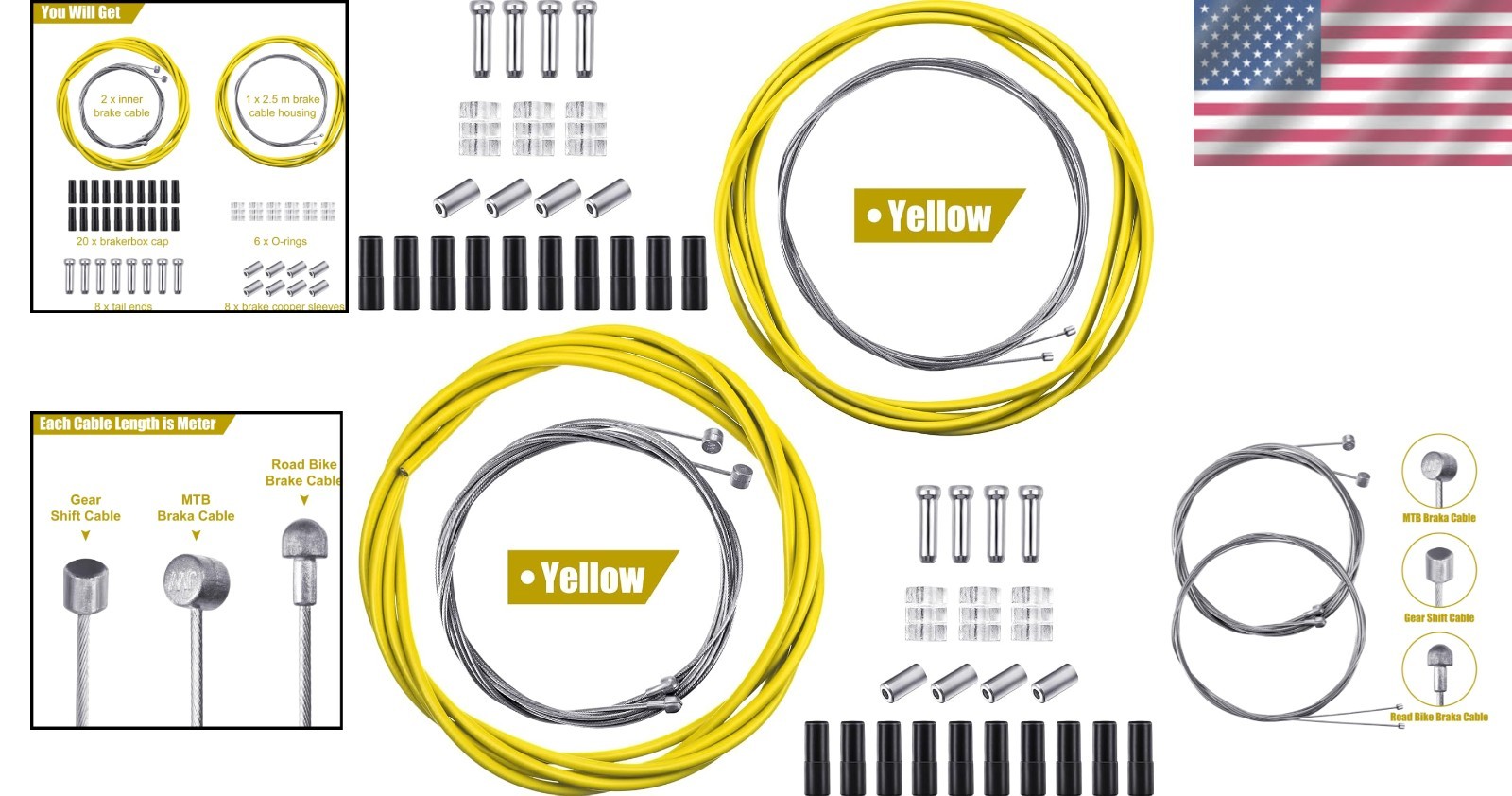 Complete Transmission & Brake Cable Set for Mountain and Road Bikes – Yellow