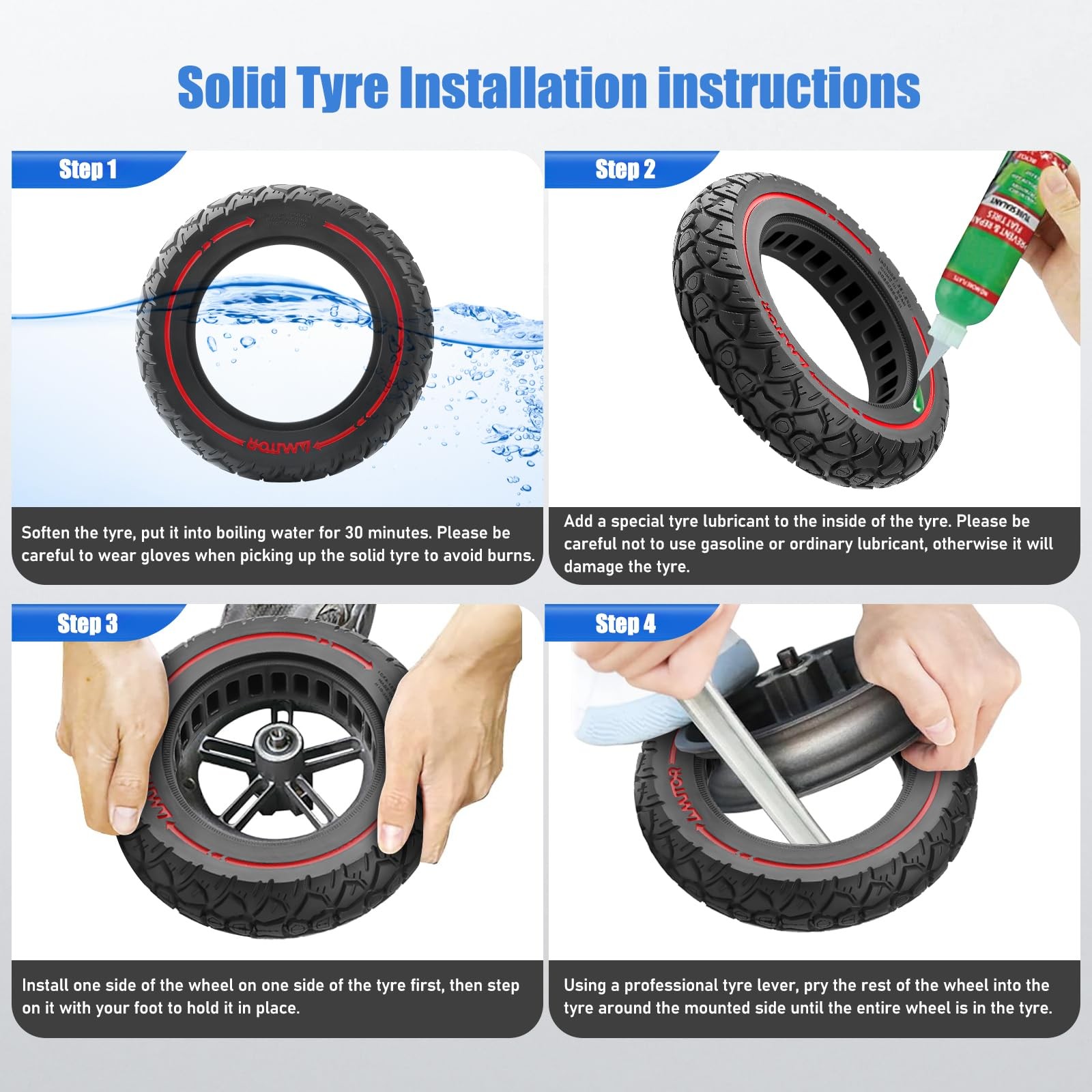 Amitor 10X2.125 Off Road Tire For Electric Scooter 10 Inch Solid Rubber Tires