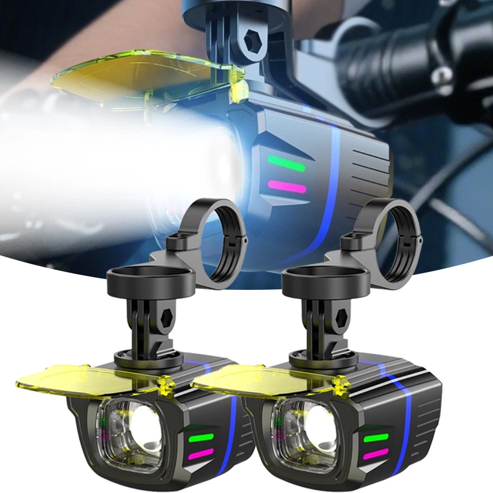 2x Bicycle Headlight 1100LM Yellow/White Dual Beam with Wireless Remote Control