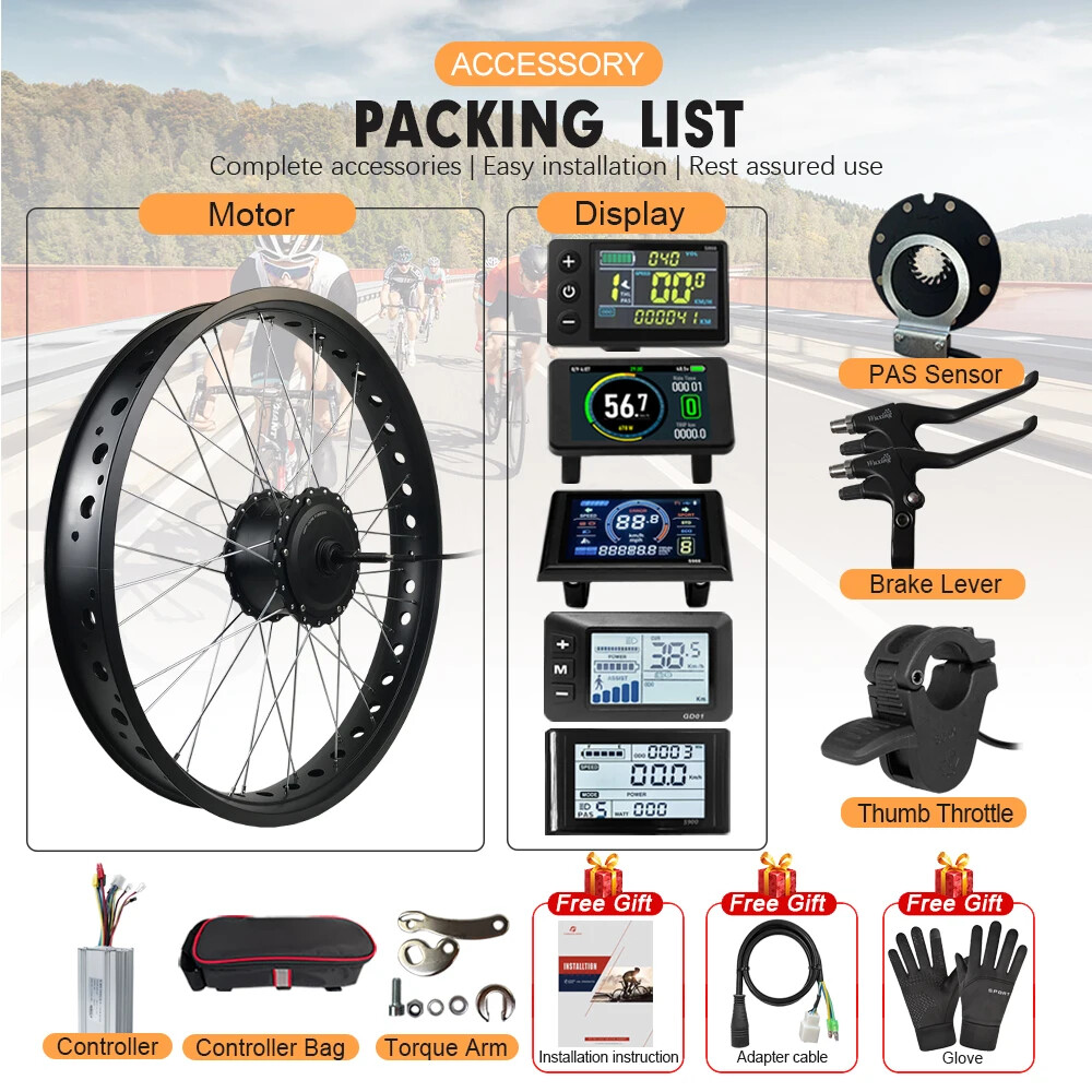 48V 750W Snow E-bike Conversion Kit 20 24 26inch Rear Rotate Wheel Hub Motor