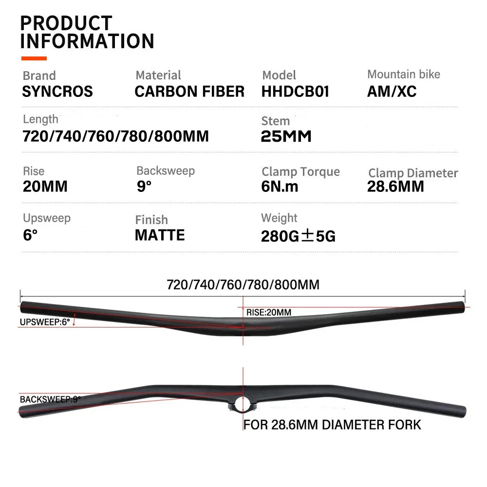 AM FR XC MTB Mountain Bike Carbon Integrated Handlebar UD Matt 25×720-800mm