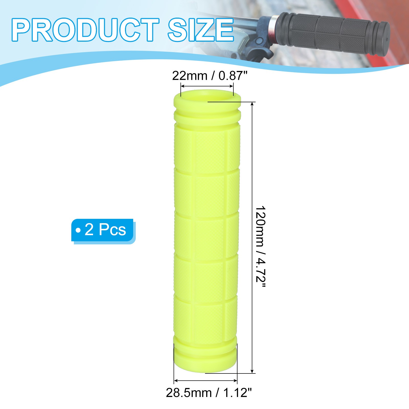 2Pcs 4.72″x0.87″ Non-Slip Bike Handlebar Grips Fluorescent Yellow