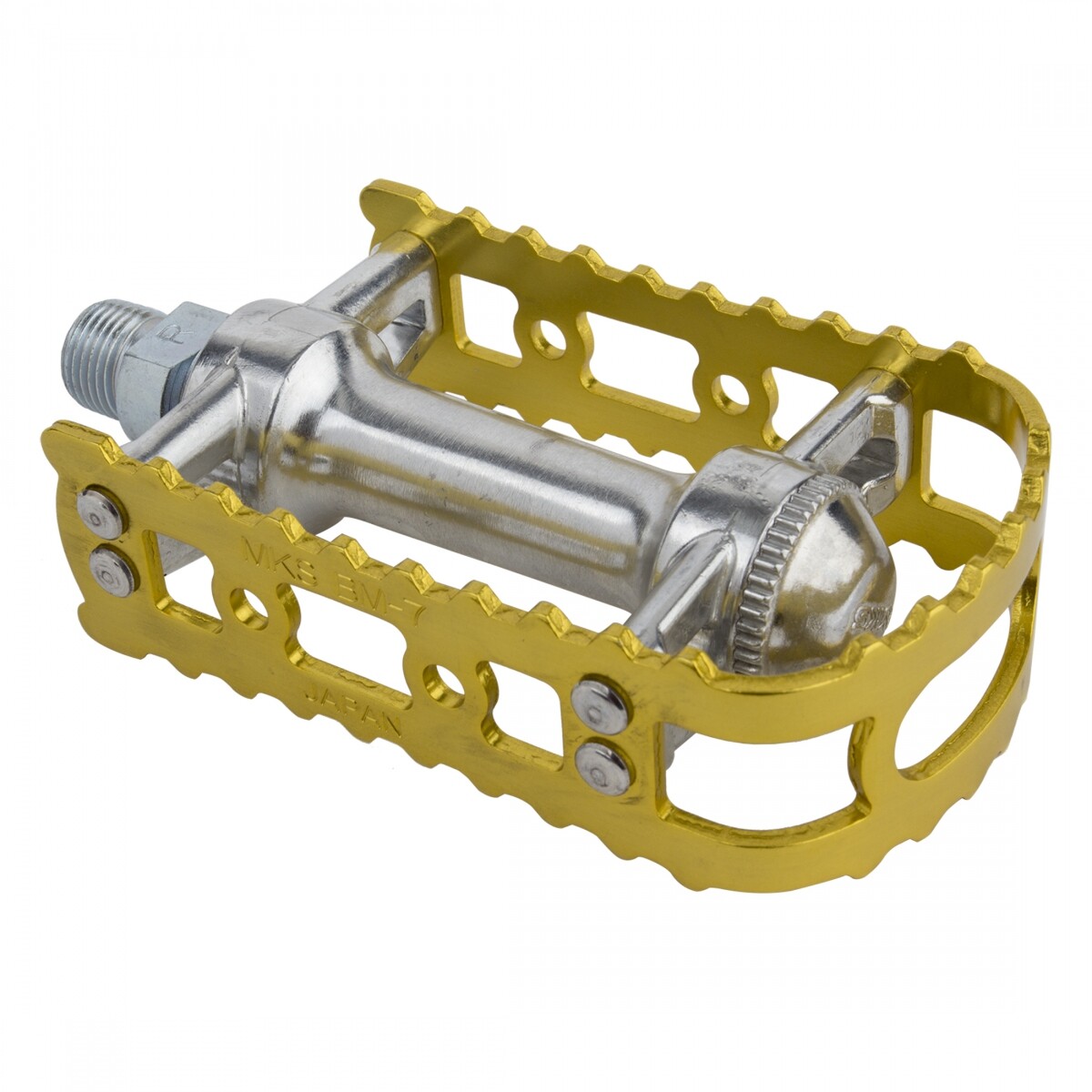 MKS BM-7 Cage Pedals 9/16″ Chromoly Axle Lightweight Aluminum Body Gold/Silver