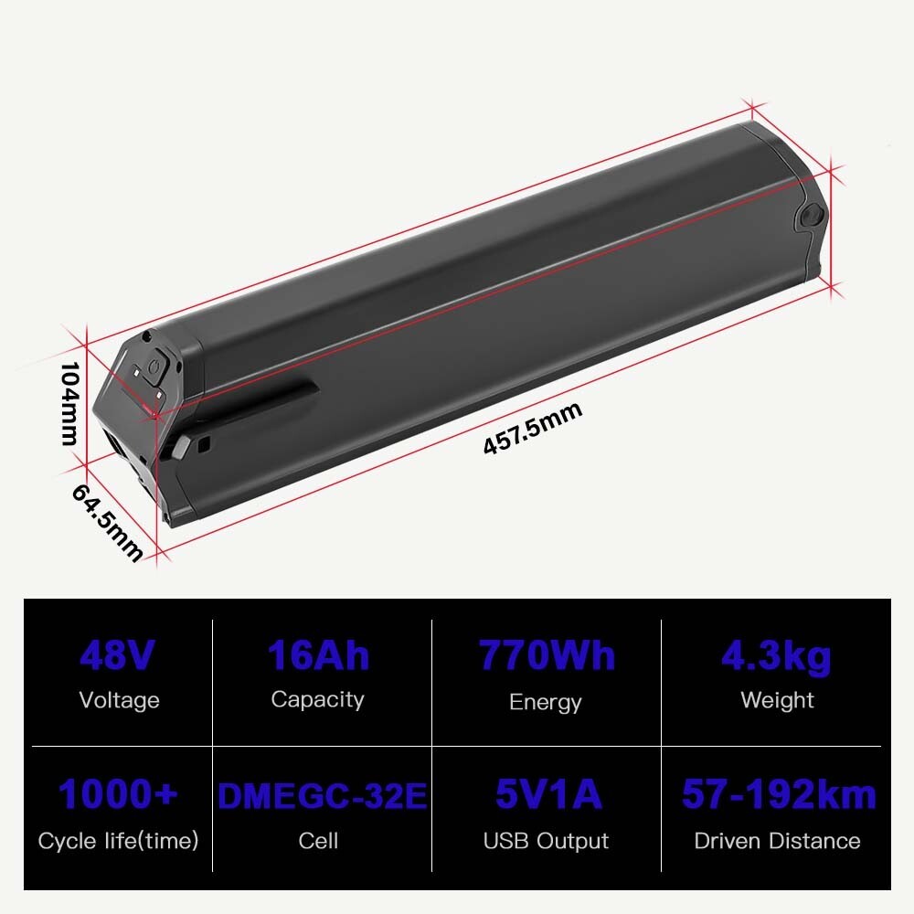 Aventon Pace 500 Battery 48V 16Ah Ebike Battery replacement 460mm Length