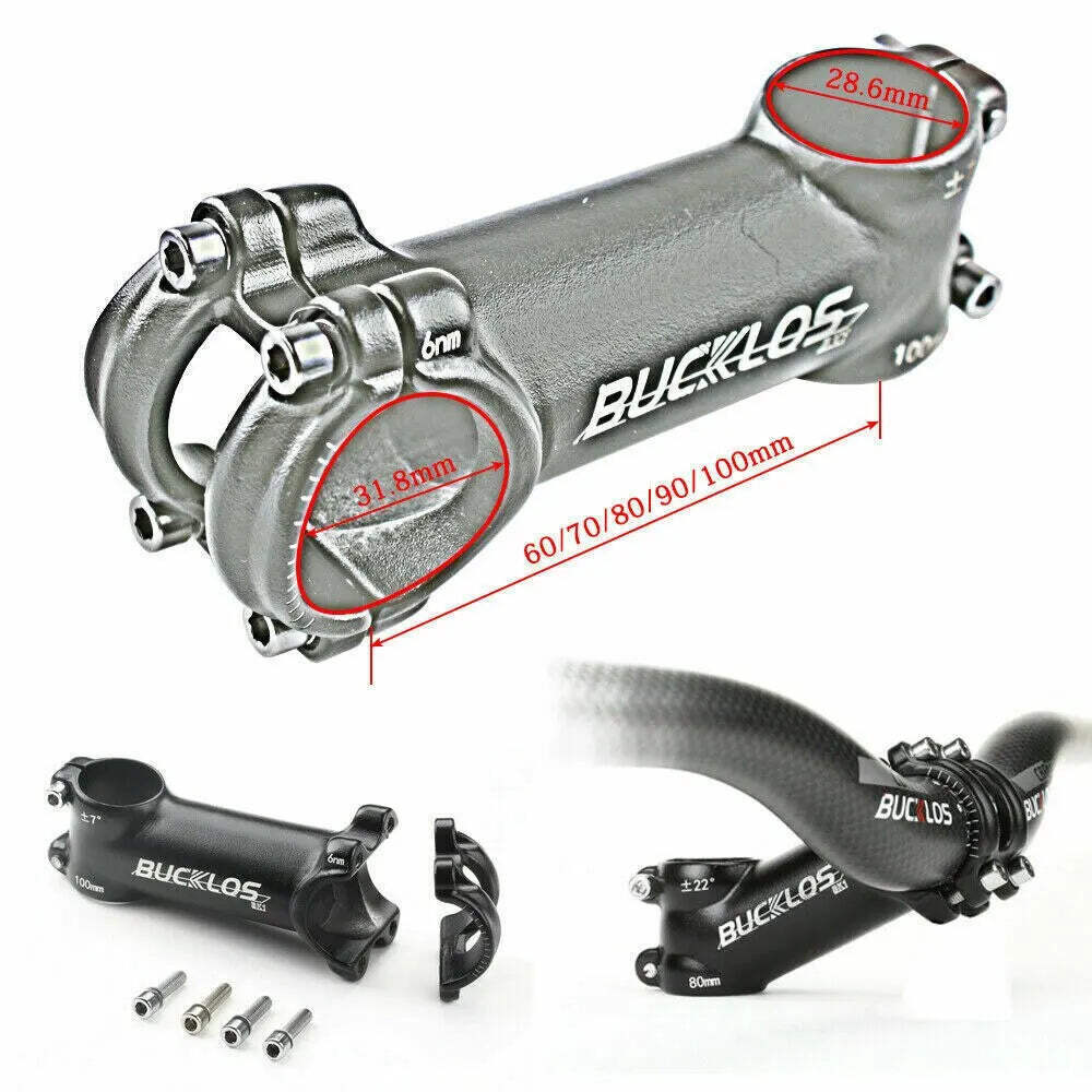 BUCKLOS 31.8mm Stem 7/17/22 Degree Mountain Bike Handlebar Stem 80/90/100mm Stem