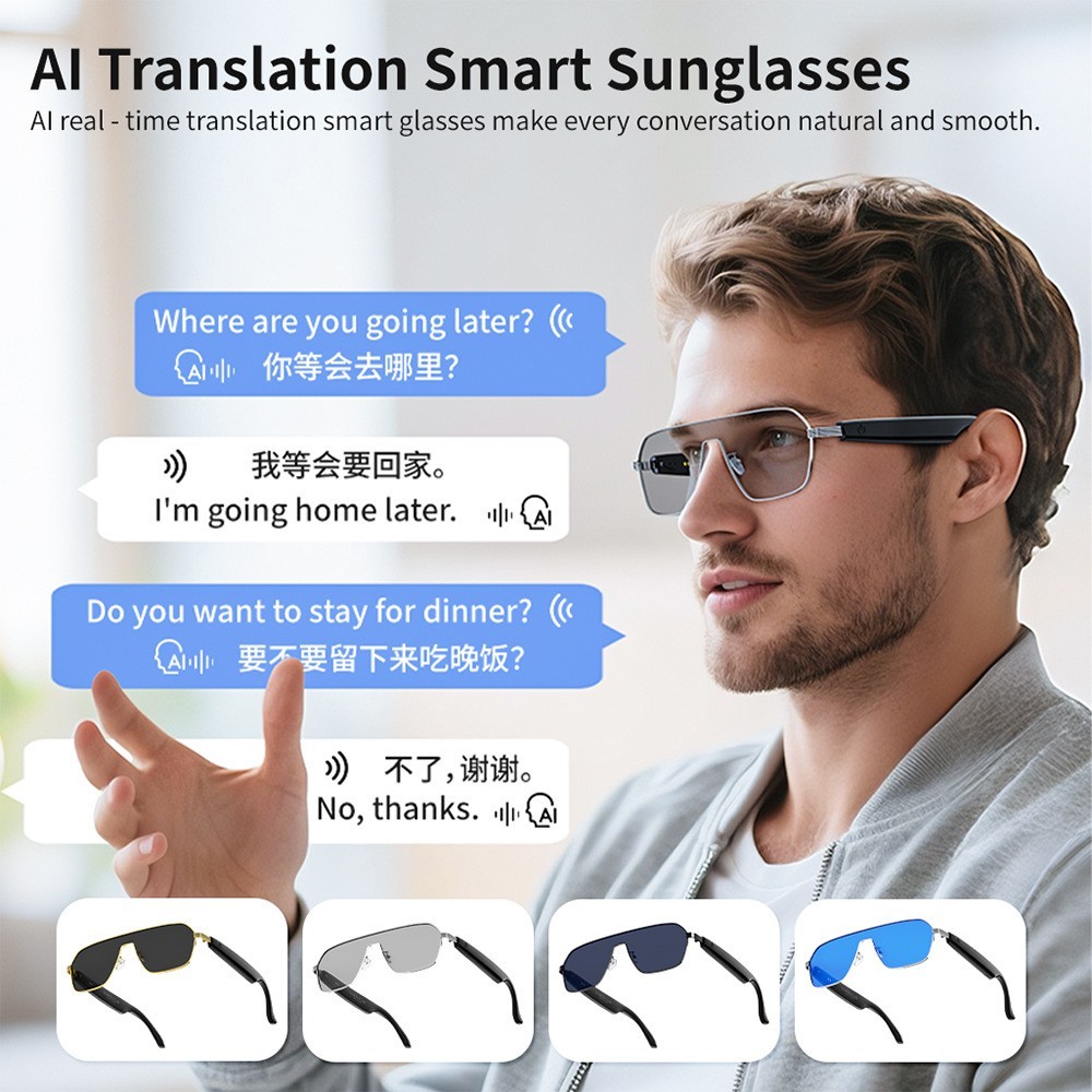 2026 AI Smart Glasses for Men&Women Bluetooth Open-Ear Speakers for Music Call