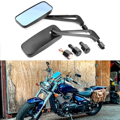 Black Devilmotor Rectangle Motorcycle Bobber Mirrors with Black Frame