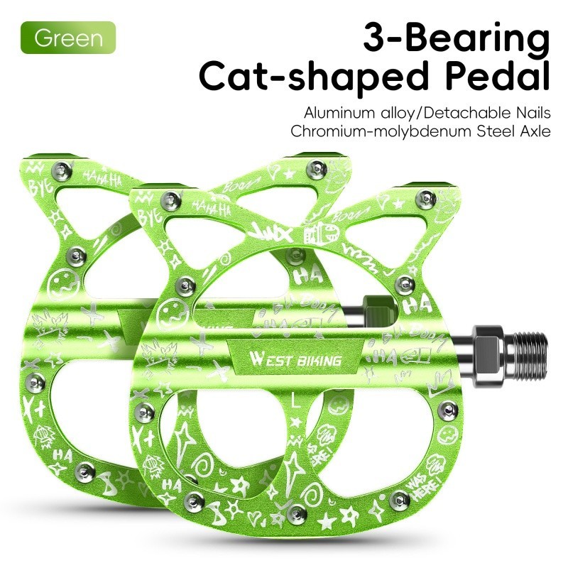 West Biking Cats Cycling Platform Pedals 3 Bearings Aluminum Bicycle Pedals