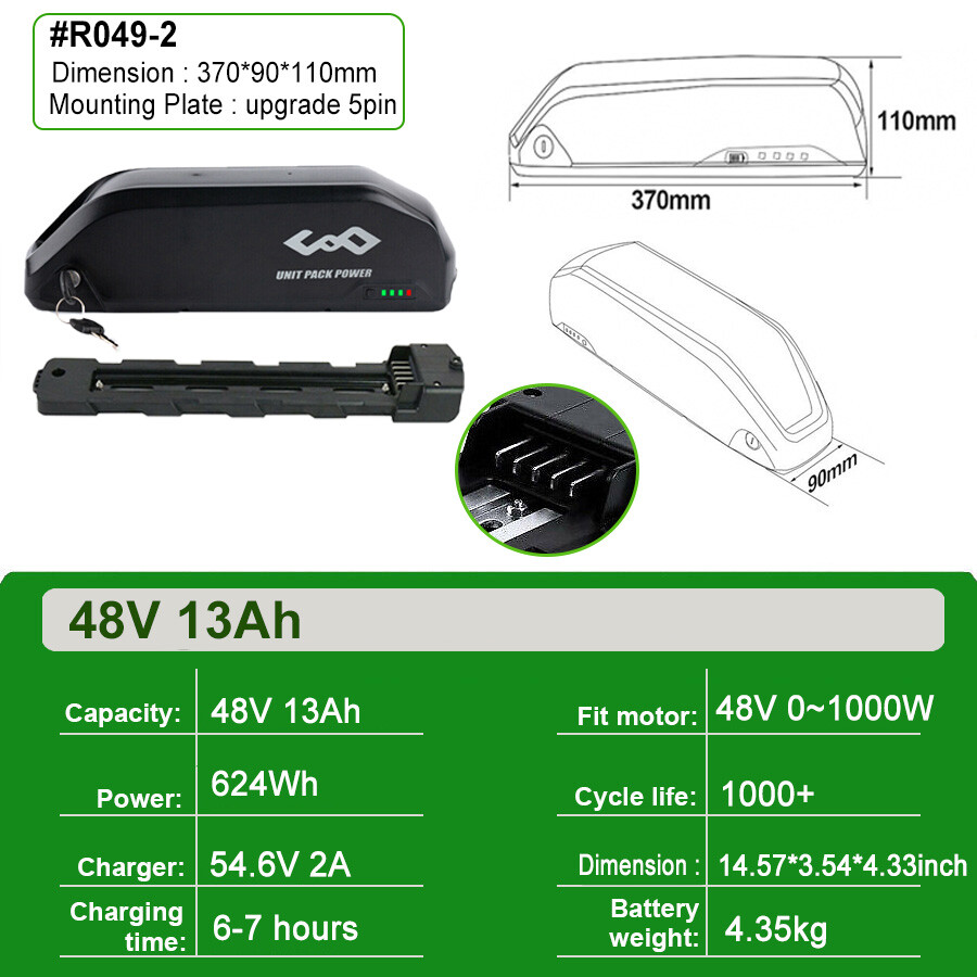 UPP Polly Electric Bicycle Battery 48V 52V 60V 25AH Down Tube for 0-2000W Motor