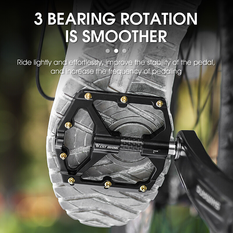 WEST BIKING Bicycle Pedals Carbon Fiber Axle 3 Bearing Bike Pedal 9/16″ Titanium