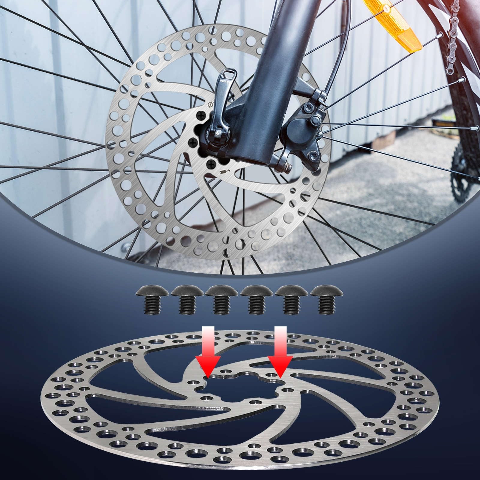 BUCKLOS 140mm 160mm 180mm 203mm MTB Disc Brake Rotor with 6 180MM, sliver-A
