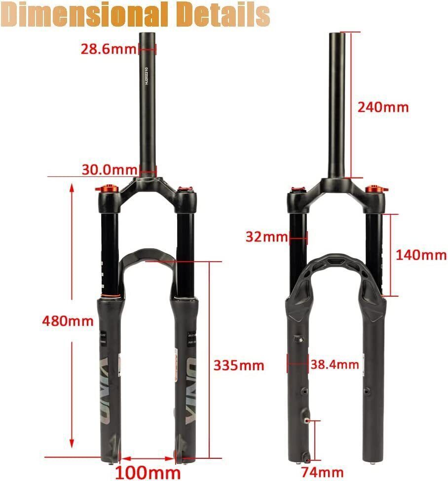 BUCKLOS YINO 24” Air Suspension Fork MTB 120mm Travel 100*15mm Thru Axle/9mm QR