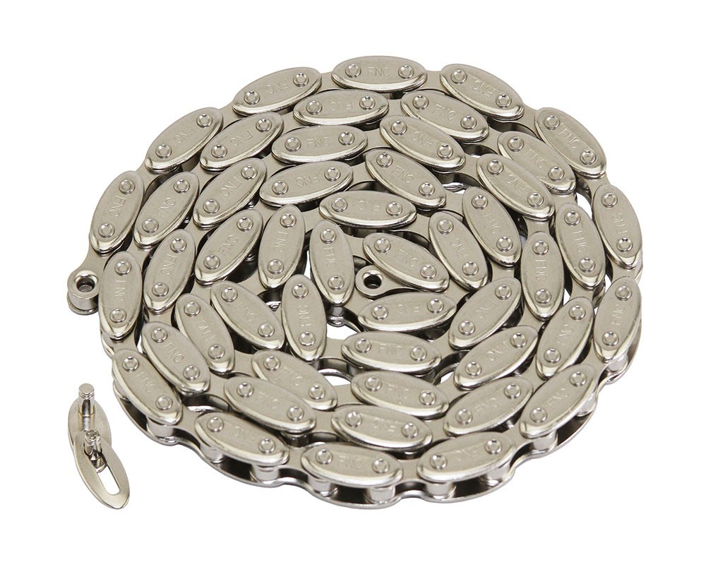 FNC Olive BMX Bicycle Chain 1/2” x 1/8” 100 Links Single Speed Silver Freestyle.