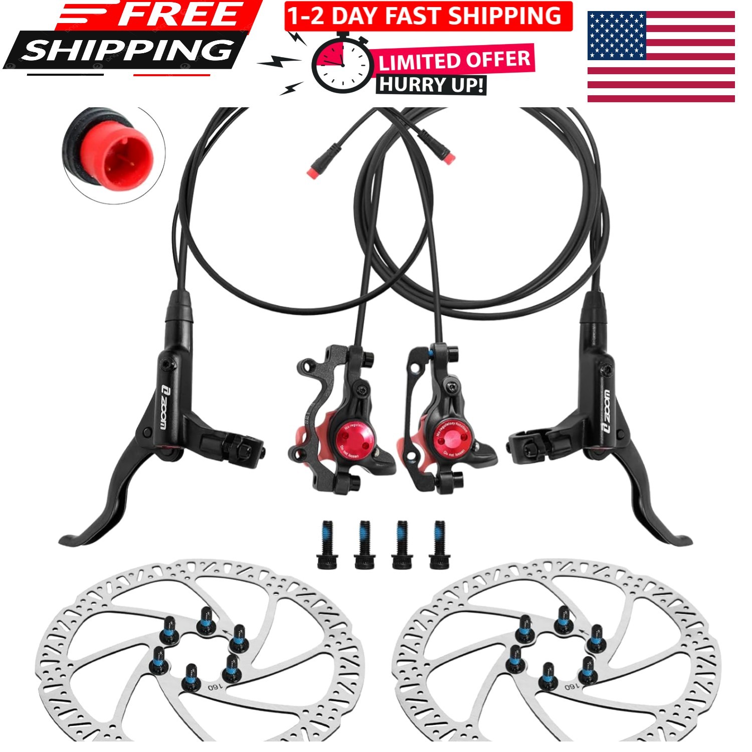 Z00M HB875E Ebike Hydraulic Disc Brake Set, Electric Power-Off Hydraulic Brak…