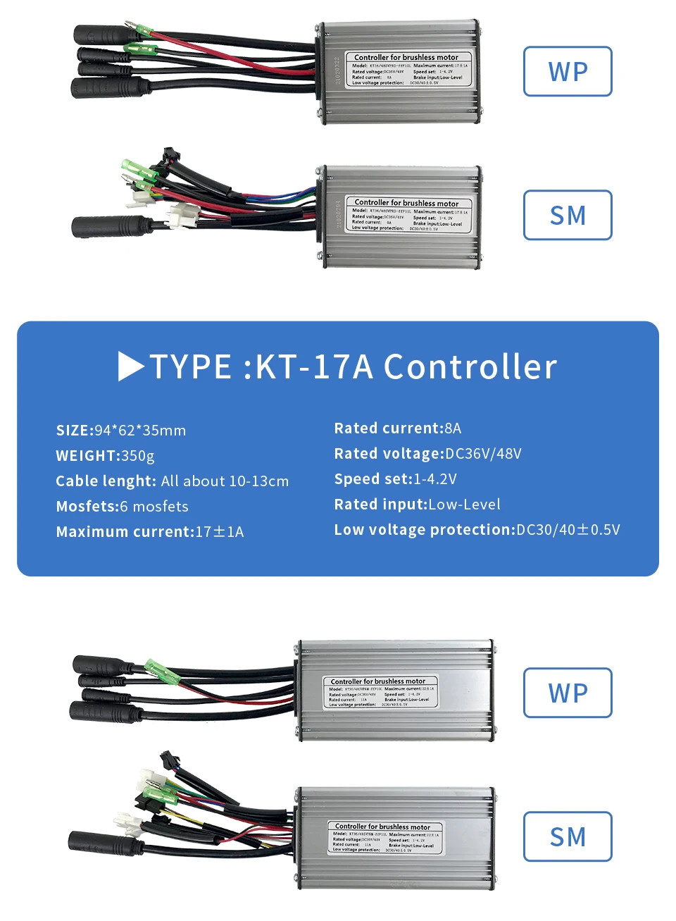 Electric Bicycle KT Sinewave Controller 36V 48V 250W-1000W SM/Waterproof Plug