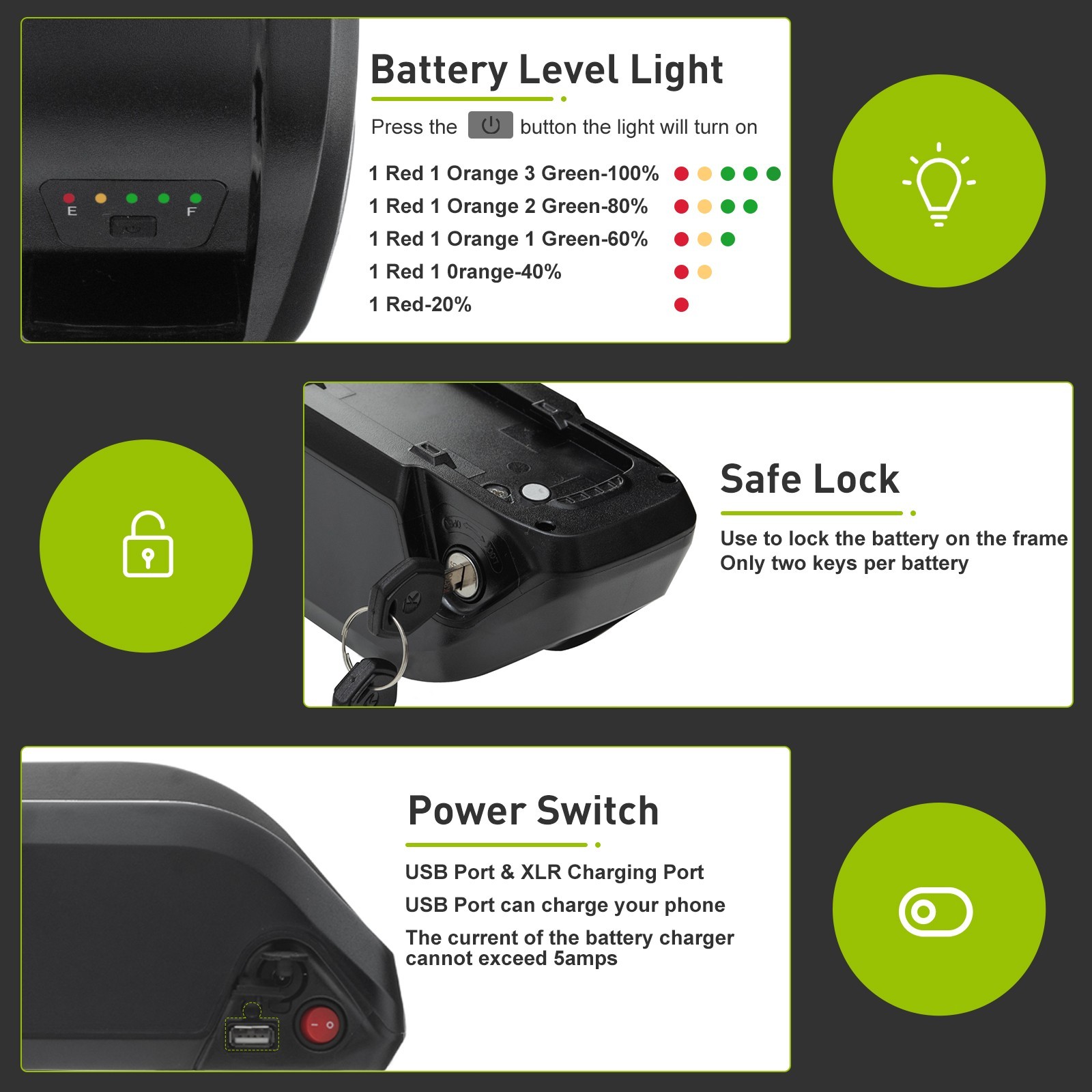 48V lithium battery bike 4PIN 10Ah/15Ah/20Ah for 0-1800W electric bicycle Motor
