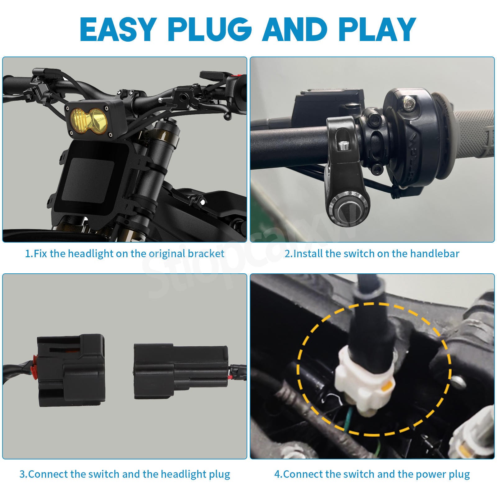 US Headlight Yellow LED Light w/Harness Switch Kit For Talaria Sting R MX4 P-N-P