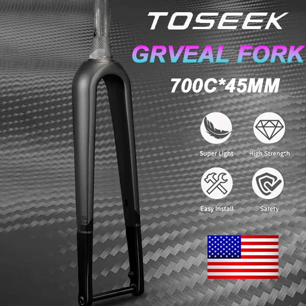 TOSEEK 700C Gravel Fork Full Carbon Road Bike Front 12*100MM Rigid Thru Axle US