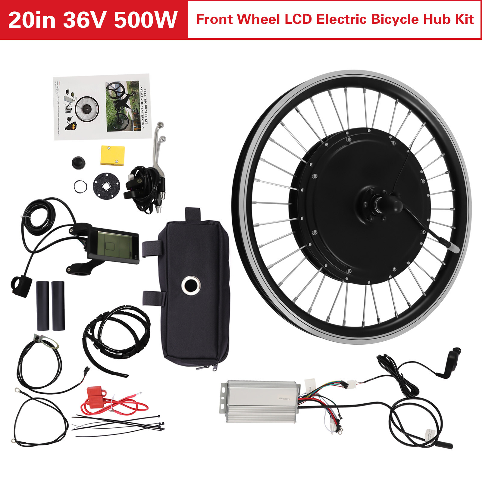 20 Inch Electric Bicycle Front Wheel Hub Motor E-bike Conversion Kit 500W 340RPM